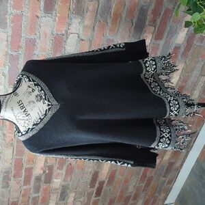Black and white sweater poncho